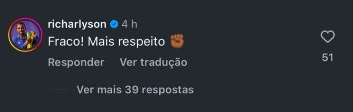 Richarlyson comenta em postagem de contratação de Thiguinho, do Vitória