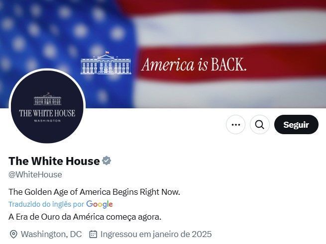 Novo perfil da Casa Branca no X, antigo Twitter