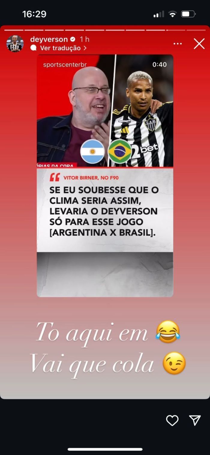 Publicação de Deyverson nas redes sociais