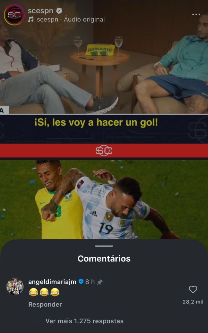 A reação de Di María à entrevista de Raphinha antes de Argentina x Brasil A reação de Di María à entrevista de Raphinha antes de Argentina x Brasil