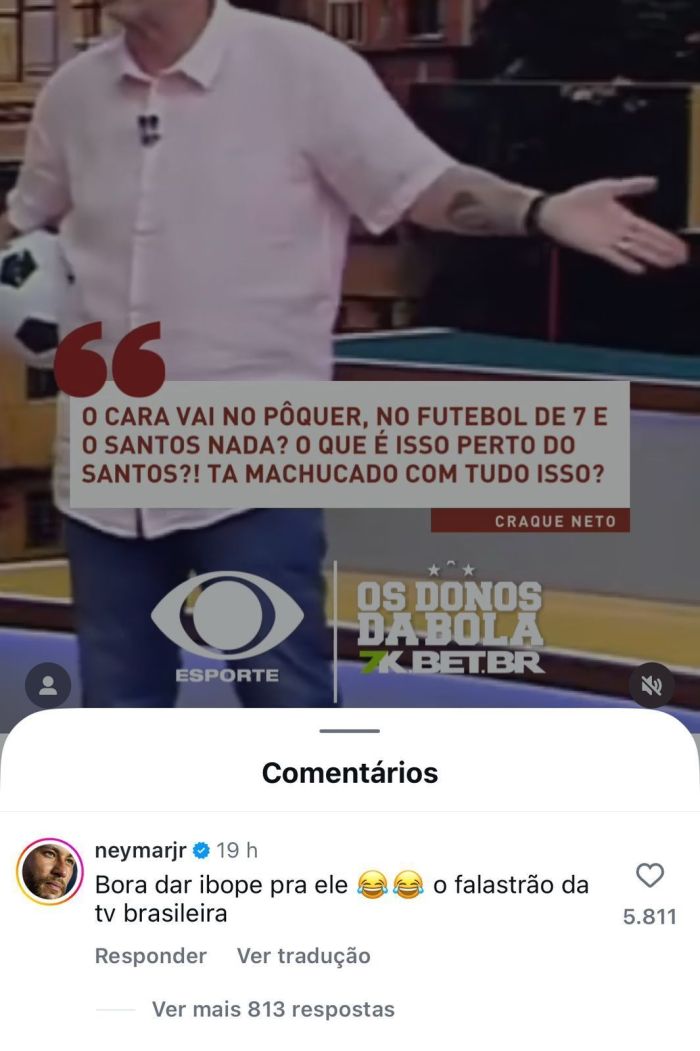 Neymar rebate Craque Neto no Instagram