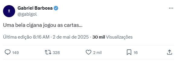 Gabigol cita música da torcida do Cruzeiro em publicação nas redes sociais