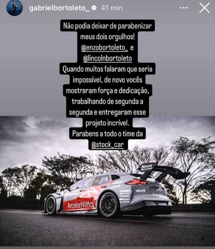 Gabriel Bortoleto utilizou as redes sociais para parabenizar dirigentes da Stock Car por nova era na categoria