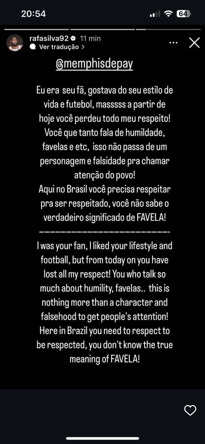A mensagem de Rafa Silva para Memphis Depay