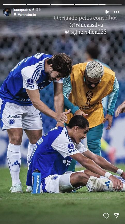 Kauã Prates agradeceu Fagner e Lucas Silva por meio de seu story no Instagram