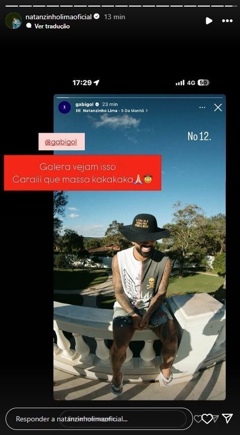 Natanzinho Lima, cantor de brega, republicou a postagem de Gabigol, do Cruzeiro Natanzinho Lima, cantor de brega, republicou a postagem de Gabigol, do Cruzeiro