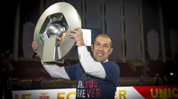 Leonardo Jardim durante celebração do título do Campeonato Francês pelo Monaco
