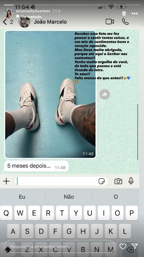 Esposa de João Marcelo, do Cruzeiro, celebra evolução de tratamento de lesão Esposa de João Marcelo, do Cruzeiro, celebra evolução de tratamento de lesão