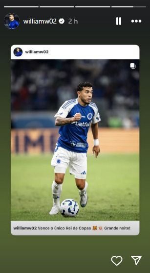 William celebrou vitória do Cruzeiro em sua conta no Instagram William celebrou vitória do Cruzeiro em sua conta no Instagram