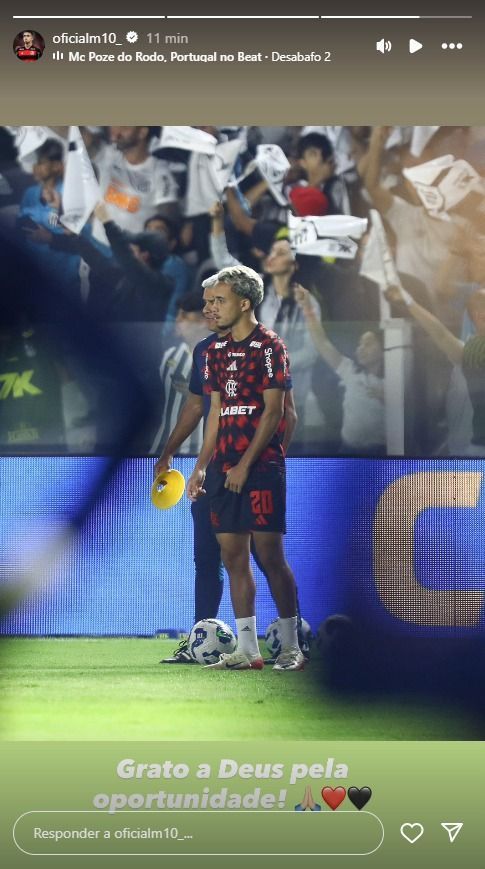 Matheus Gonçalves durante aquecimento em Santos x Flamengo