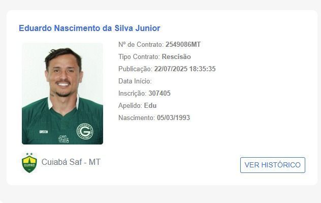 Rescisão contratual de Edu com o Cuiabá no BID