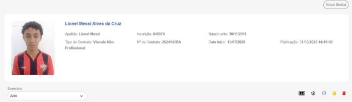 Lionel Messi foi inscrito pelo Vitória no BID da CBF Lionel Messi foi inscrito pelo Vitória no BID da CBF