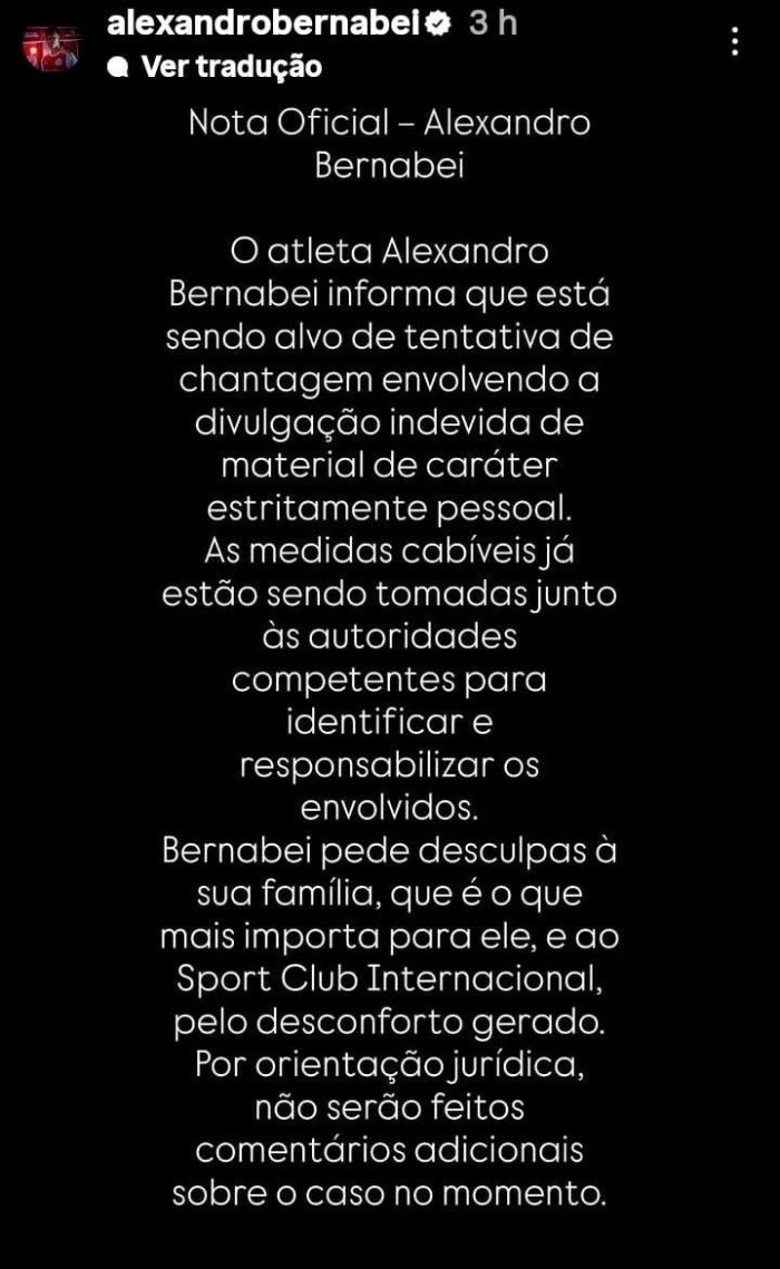 Comunicado de Bernabei através do Instagram