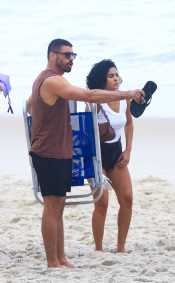 Bella Campos e Cauã Reymond em gravações de Vale Tudo