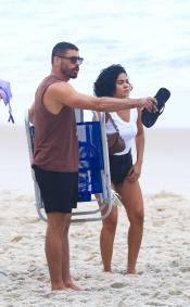 Bella Campos e Cauã Reymond em gravações de Vale Tudo