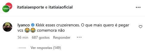 Lyanco respondeu torcedores do Cruzeiro nas redes sociais