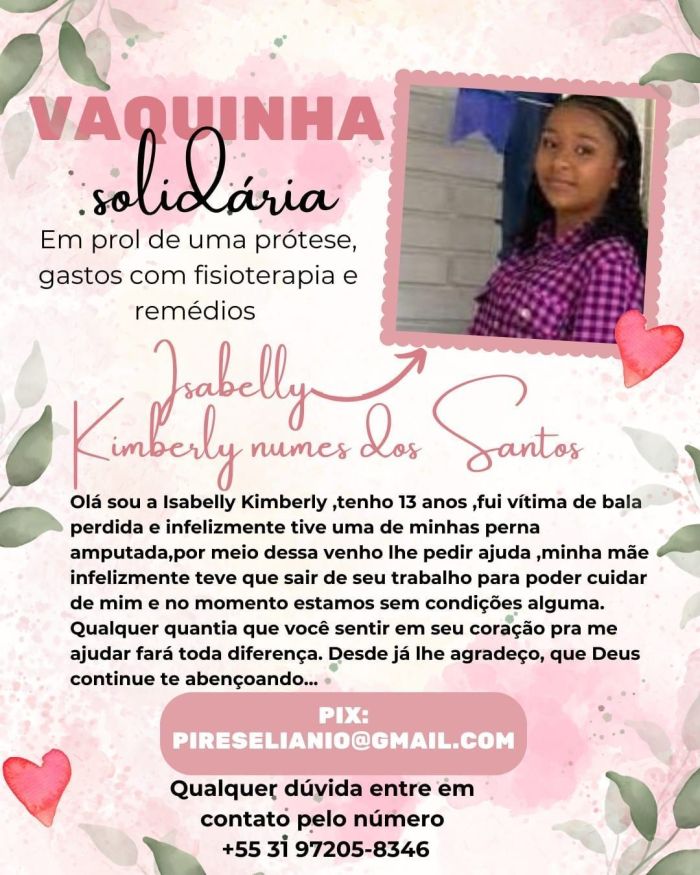 Família faz vakinha para adolescente vítima de bala perdida que teve perna amputada em BH