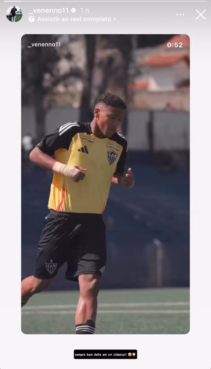 Story de Gabriel Veneno sobre clássico entre Atlético e Cruzeiro