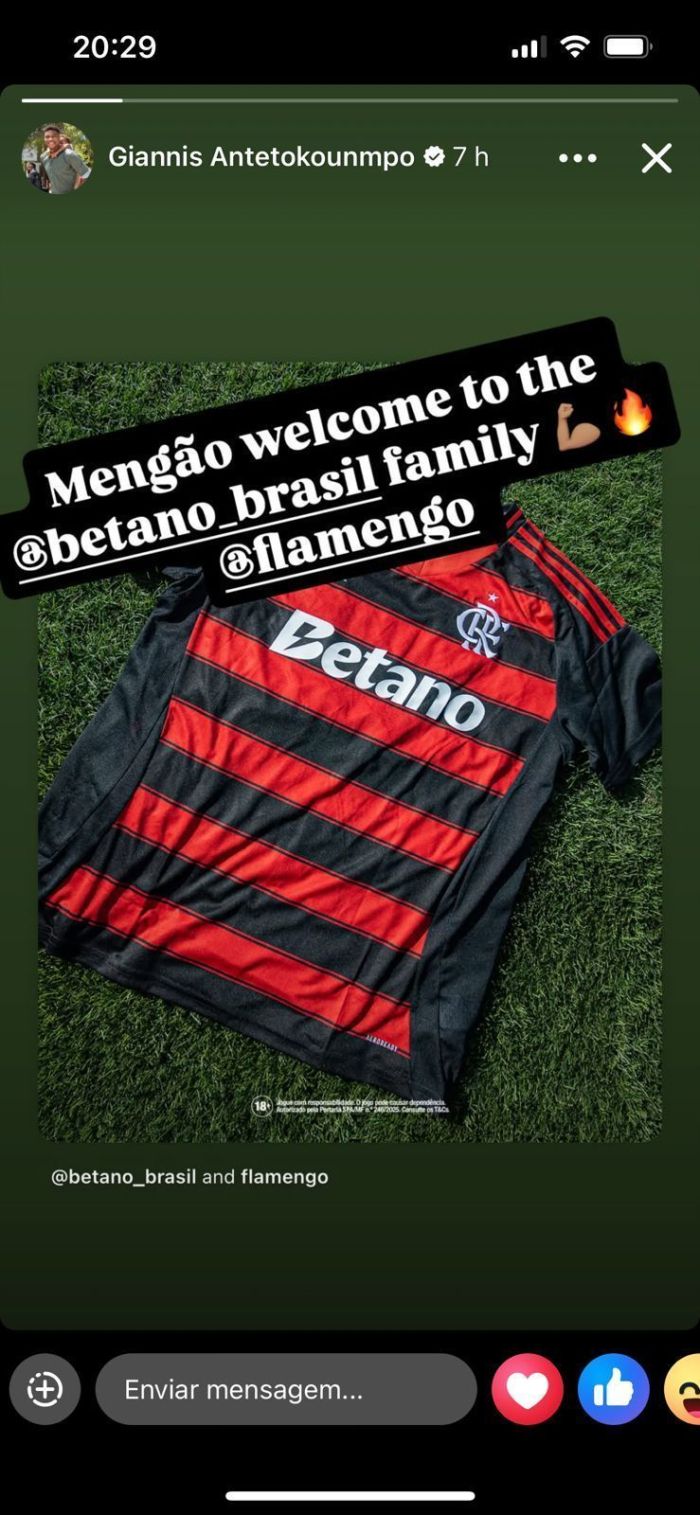 Giannis, no Instagram, interage com o Flamengo Giannis, no Instagram, interage com o Flamengo