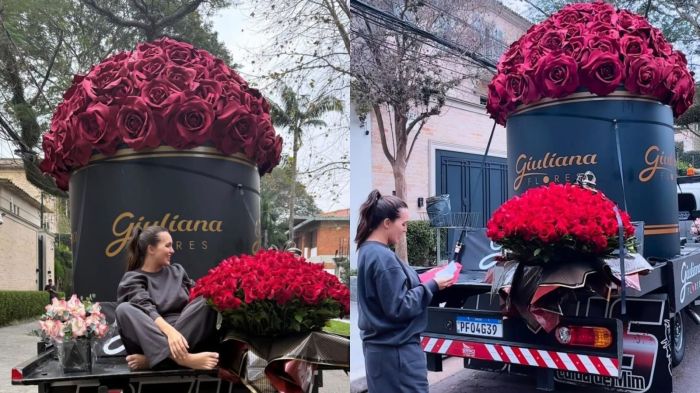 Rafa Kalimann ganha buquê de flores gigante de Nattan 
