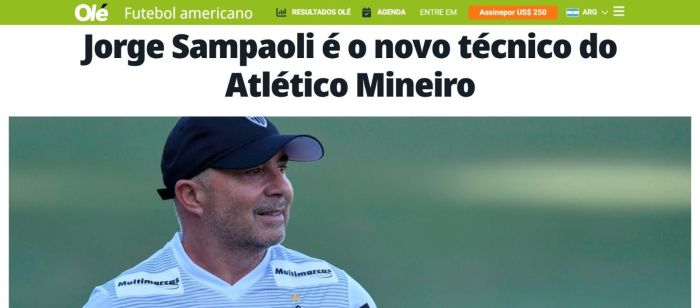 Manchete do jornal argentino Olé sobre retorno de Sampaoli ao Atlético Manchete do jornal argentino Olé sobre retorno de Sampaoli ao Atlético