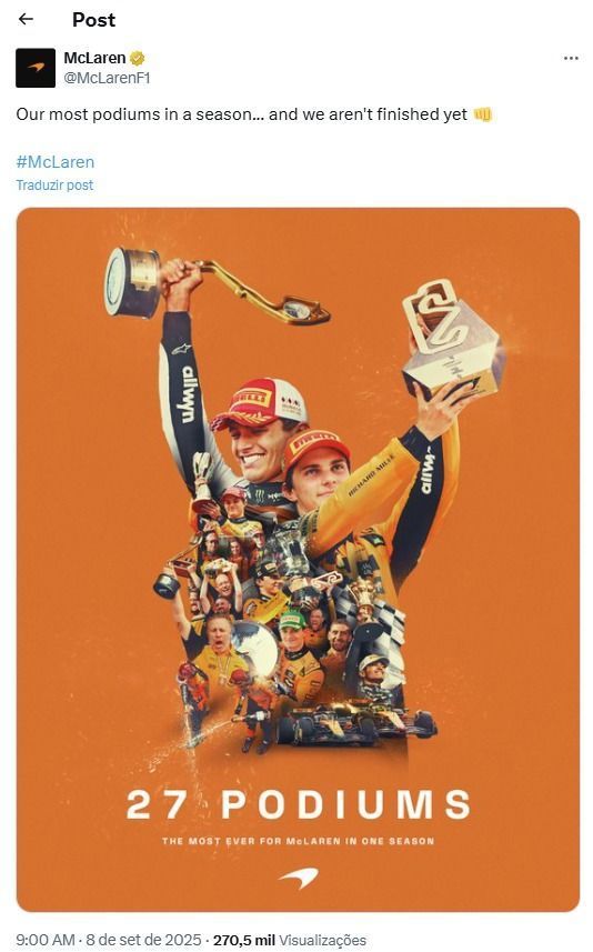 McLaren celebra feito histórico e manda recado