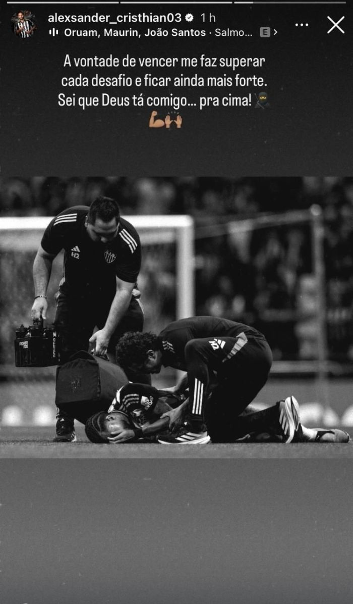 Post de Alexsander após sofrer lesão em vitória do Atlético na Sul-Americana