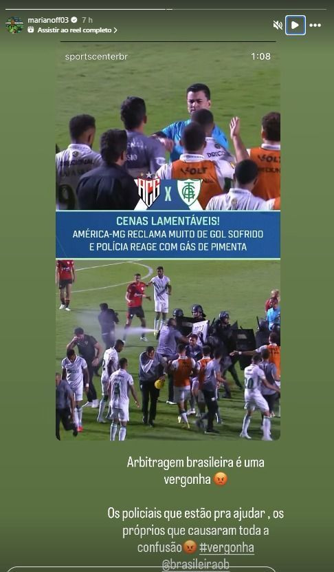 Mariano detona arbitragem e ação policial em Atlético-GO x América