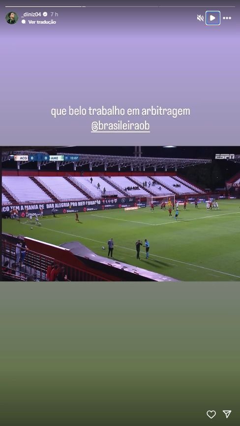 Kauã Diniz critica arbitragem do jogo entre Atlético-GO x América