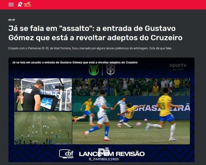 Publicação do Record sobre Palmeiras x Cruzeiro Publicação do Record sobre Palmeiras x Cruzeiro