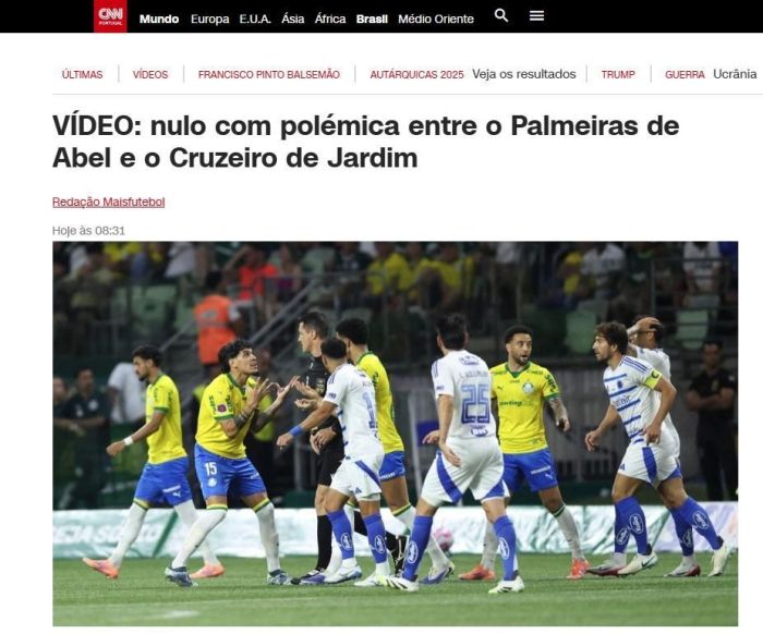 Publicação da CNN Portugal sobre Palmeiras x Cruzeiro Publicação da CNN Portugal sobre Palmeiras x Cruzeiro