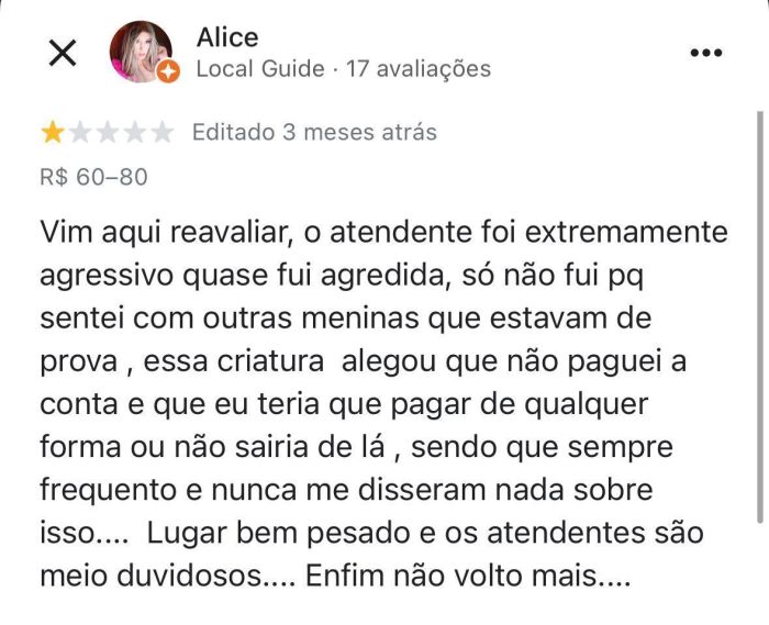 Avaliação de Alice sobre o Rei do Pastel