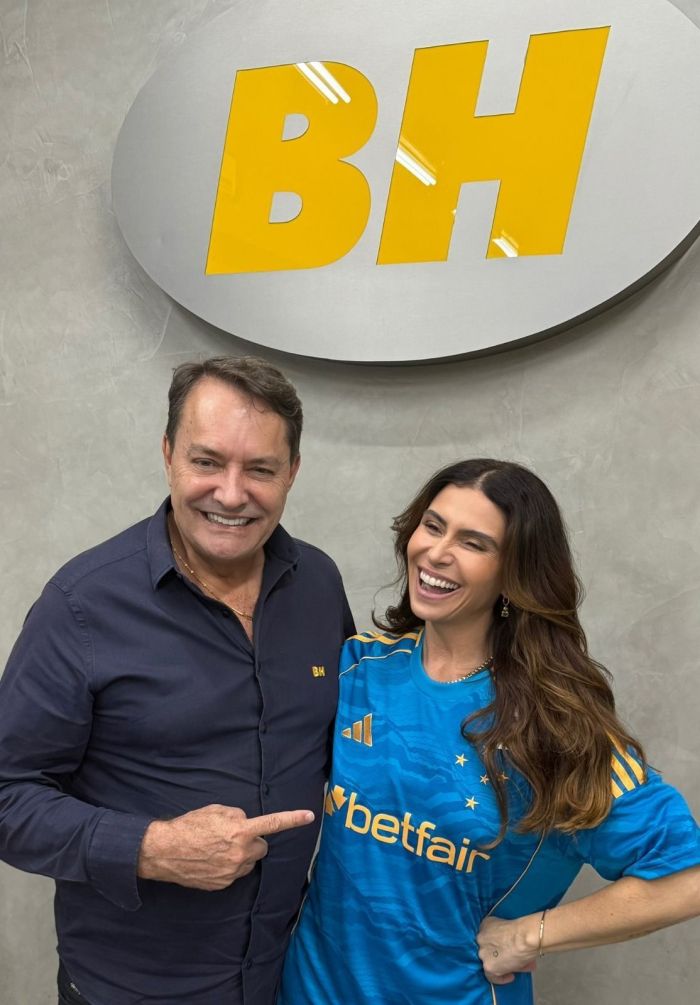 Giovanna Antonelli ao lado de Pedro Lourenço, gestor da SAF do Cruzeiro