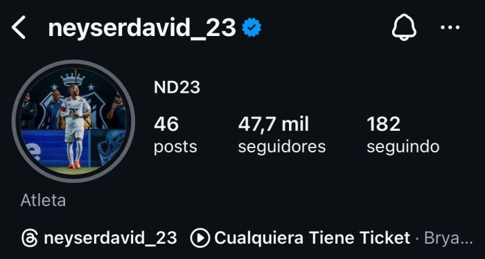 Instagram de Néiser Villarreal tem Neymar na foto de perfil