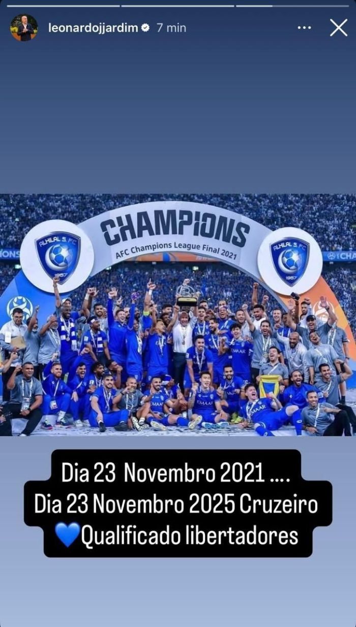 Story de Leonarod Jardim, técnico do Cruzeiro Story de Leonarod Jardim, técnico do Cruzeiro