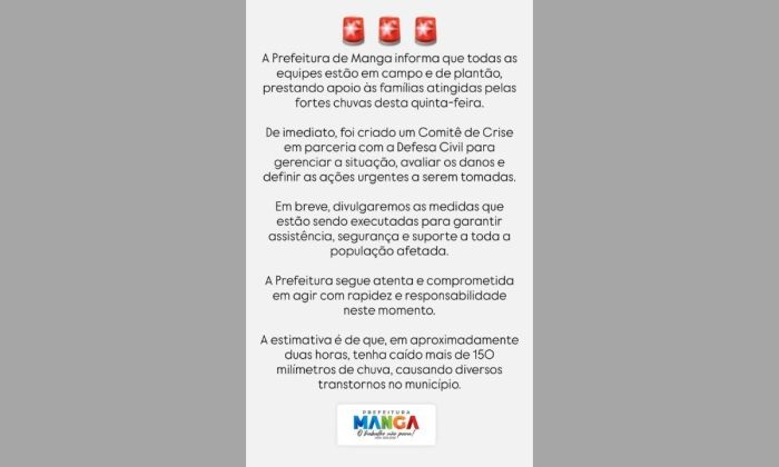nota prefeitura de Manga 