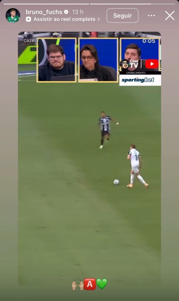Story de Bruno Fuchs, do Palmeiras, após a permanência do Inter na Série A
