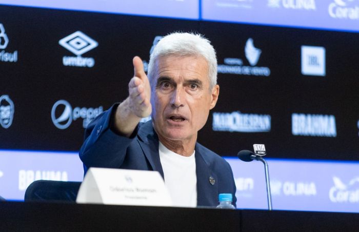 Luís Castro na apresentação como novo técnico do Grêmio