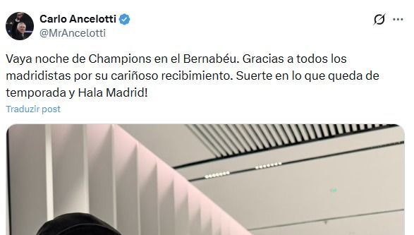 Carlo Ancelotti agradeceu à torcida do Real Madrid após acompanhar jogo da Champions no Bernabéu Carlo Ancelotti