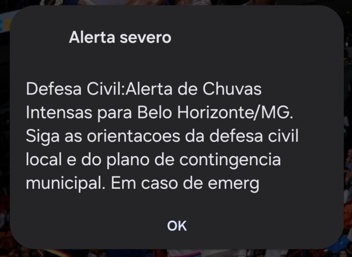 Alerta severo de chuvas intensas em BH 