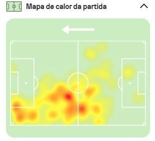 Mapa de calor de Gerson na partida entre Betim e Cruzeiro