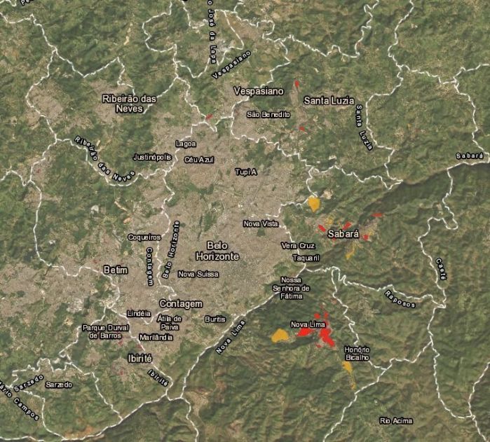 Mapa mostra quais são as áreas de risco da Região Metropolitana de Belo Horizonte