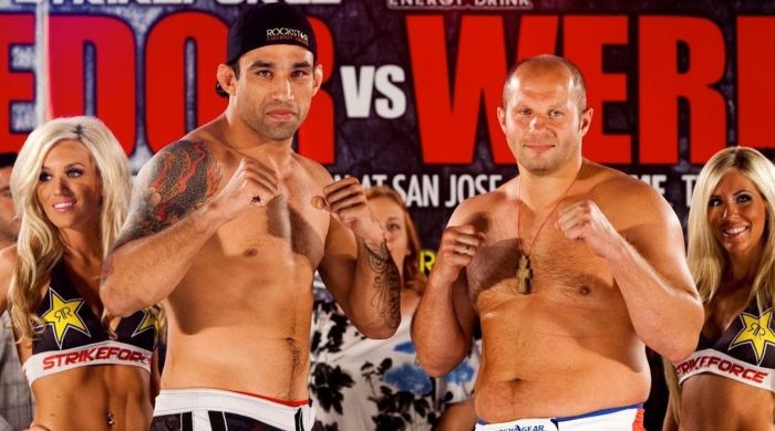 Fabricio Werdum e Fedor Emelianenko na promoção da luta em 2010 Fabricio Werdum e Fedor Emelianenko na promoção da luta em 2010