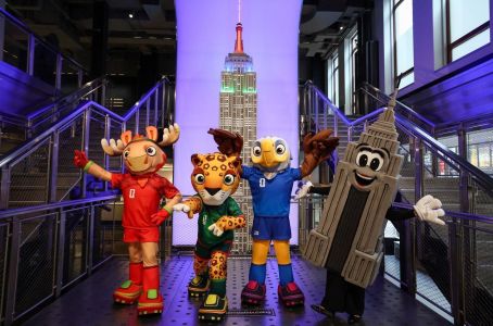 Maple, o alce (Canadá), Zayu, a onça-pintada (México), e Clutch, a águia-americana (Estados Unidos) celebram 100 dias para a Copa do Mundo