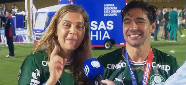 Leila Pereira e Abel Ferreira celebram título do Palmeiras