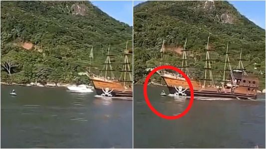 Jetski foi arrastado por alguns metros e ficou parcialmente submerso