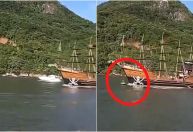 Vídeo: 'Barco pirata' atropela jetski e deixa casal ferido em praia de Balneário Camboriú (SC)