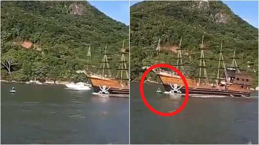 Jetski foi arrastado por alguns metros e ficou parcialmente submerso