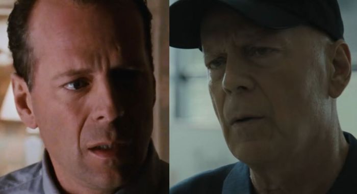  Bruce Willis em O Sexto Sentido, 1999 e em No Lugar Errado, 2022