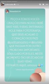 Yudi falou sobre o filho no Instagram